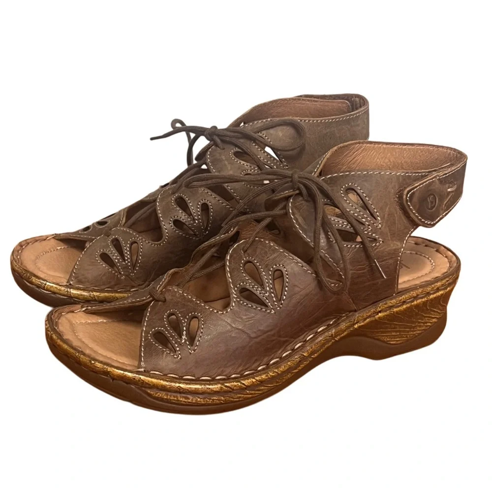 NWT Josef Seibel Slingback Lace Up Brown Leather Gladiator Boho Sandal 6-6.5